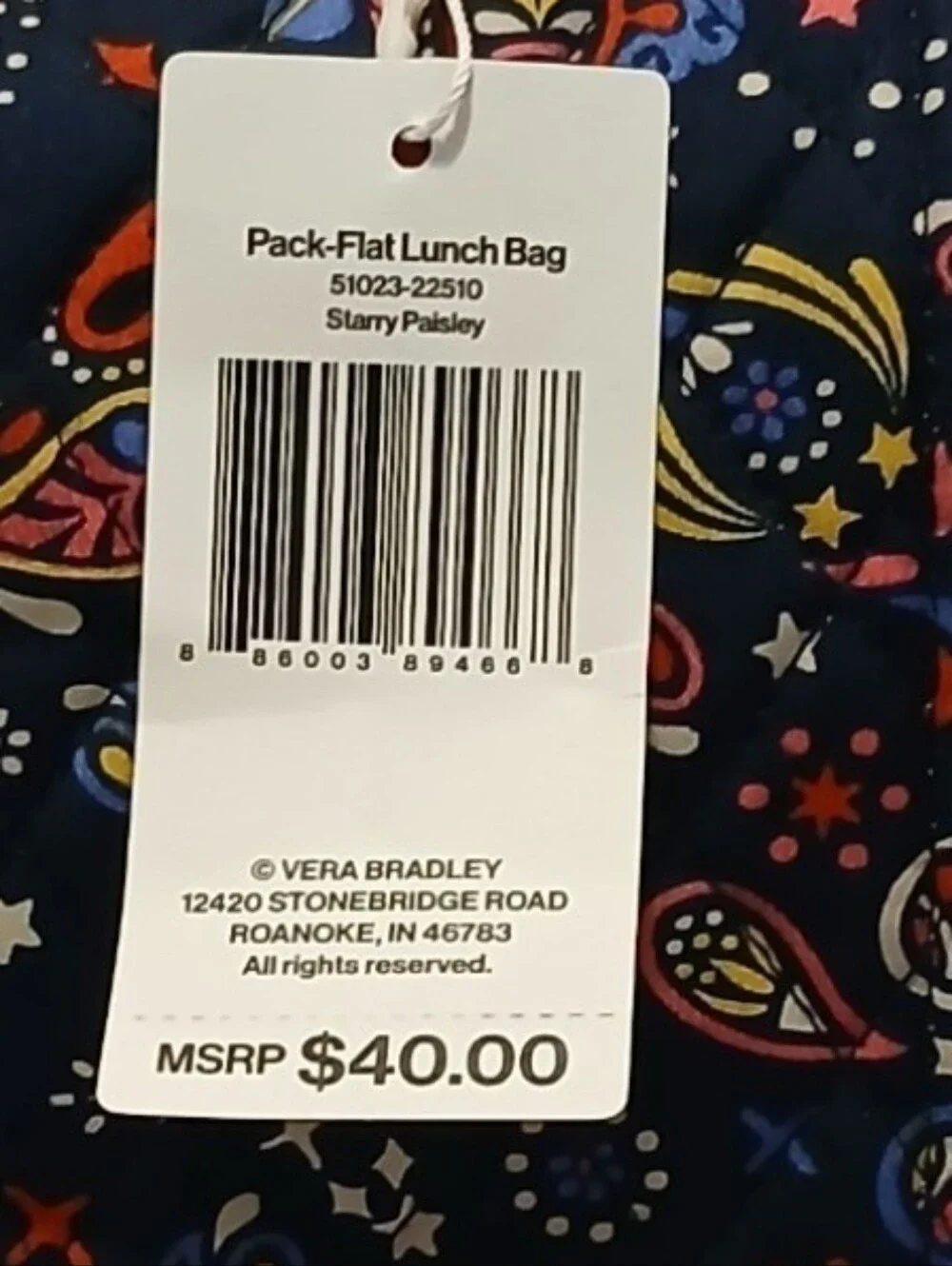 Vera Bradley pack-flat lunch bag Starry Paisley